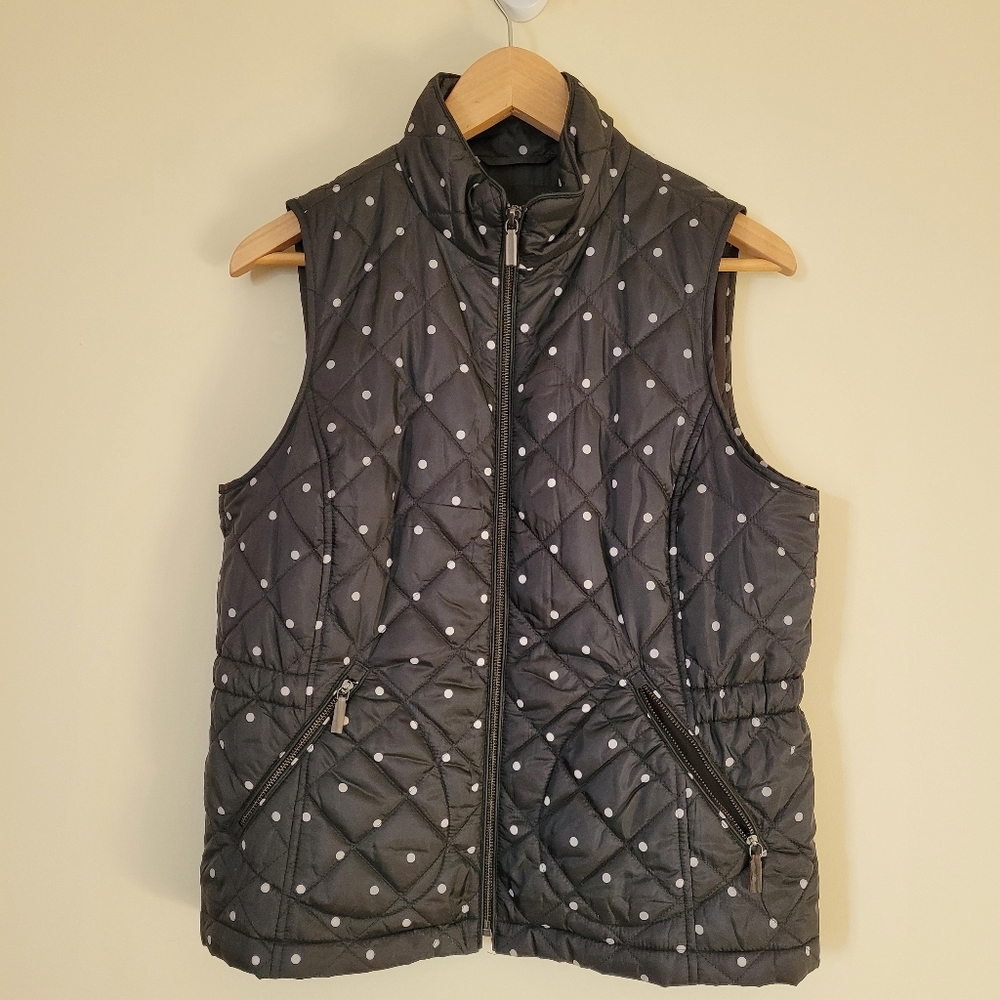 Talbots quilted white and black polka dot vest Medium Petite